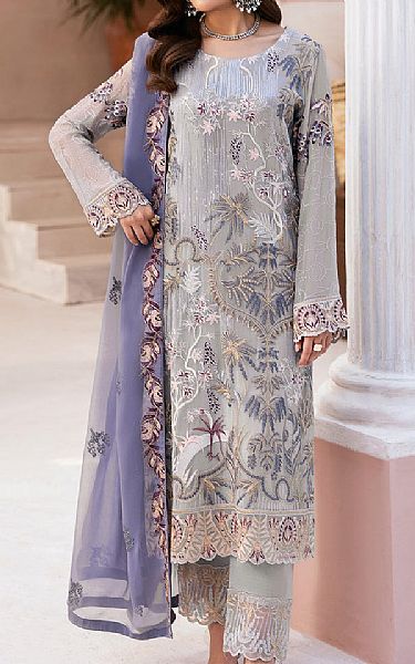 Ramsha Grey Chiffon Suit | Pakistani Embroidered Chiffon Dresses USA- Image 1