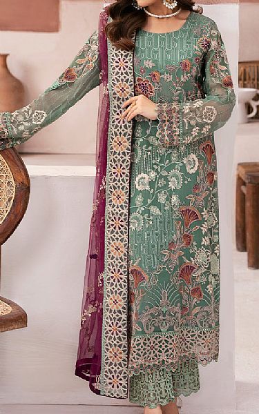 Ramsha Viridian Green Chiffon Suit | Pakistani Embroidered Chiffon Dresses USA- Image 1