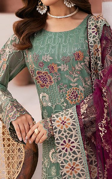 Ramsha Viridian Green Chiffon Suit | Pakistani Embroidered Chiffon Dresses USA- Image 3
