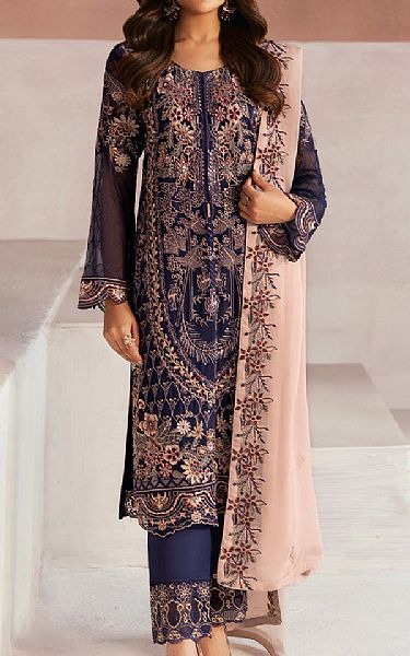 Ramsha Navy Blue Chiffon Suit | Pakistani Embroidered Chiffon Dresses USA- Image 1
