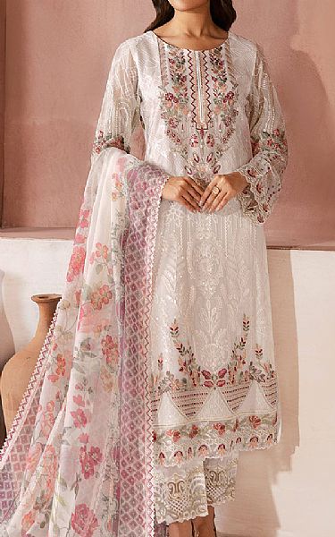 Ramsha Off White Chiffon Suit | Pakistani Embroidered Chiffon Dresses USA- Image 1