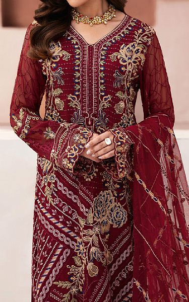 Ramsha Wine Red Chiffon Suit | Pakistani Embroidered Chiffon Dresses USA- Image 3