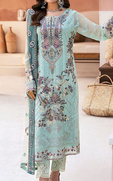 Ramsha Light Turquoise Chiffon Suit | Pakistani Embroidered Chiffon Dresses USA- Image 1