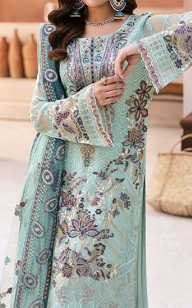 Ramsha Light Turquoise Chiffon Suit | Pakistani Embroidered Chiffon Dresses USA- Image 3