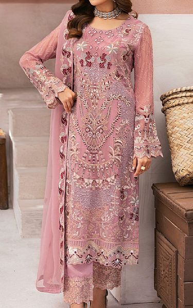 Ramsha Pink Chiffon Suit | Pakistani Embroidered Chiffon Dresses USA- Image 1