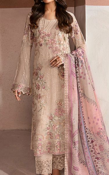 Ramsha Beige Chiffon Suit | Pakistani Embroidered Chiffon Dresses USA- Image 1