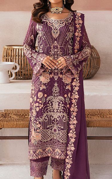 Ramsha Plum Chiffon Suit | Pakistani Embroidered Chiffon Dresses USA- Image 1