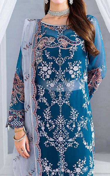 Ramsha Teal Blue Chiffon Suit | Pakistani Embroidered Chiffon Dresses USA- Image 3