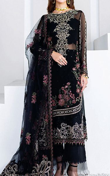 Ramsha Black Chiffon Suit | Pakistani Embroidered Chiffon Dresses USA- Image 1