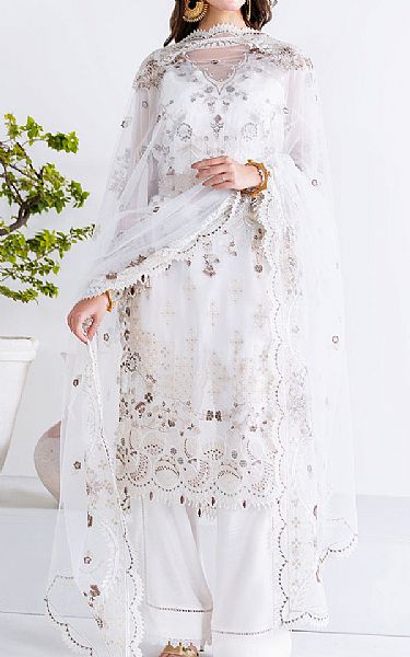 Ramsha White Chiffon Suit | Pakistani Embroidered Chiffon Dresses USA- Image 1