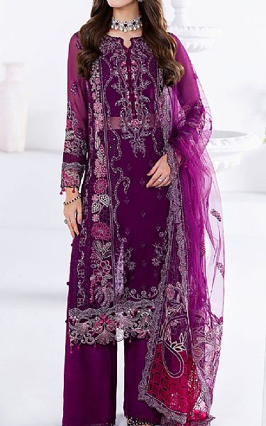 Ramsha Eggplant Chiffon Suit | Pakistani Embroidered Chiffon Dresses USA- Image 1