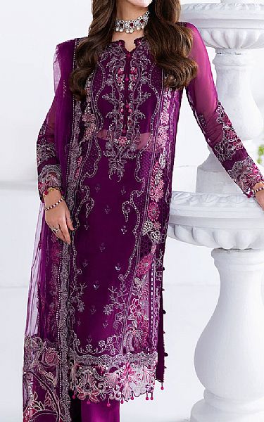 Ramsha Eggplant Chiffon Suit | Pakistani Embroidered Chiffon Dresses USA- Image 3