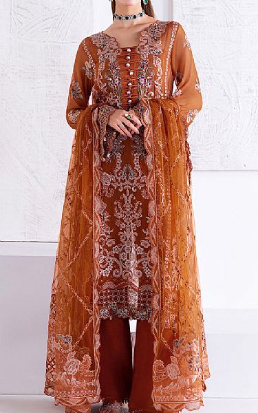 Ramsha Rust Chiffon Suit | Pakistani Embroidered Chiffon Dresses USA- Image 1