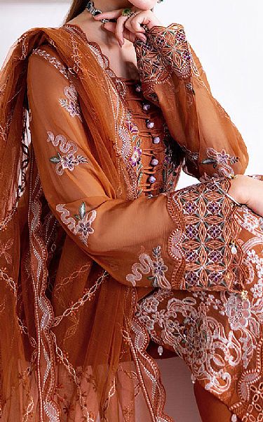 Ramsha Rust Chiffon Suit | Pakistani Embroidered Chiffon Dresses USA- Image 3