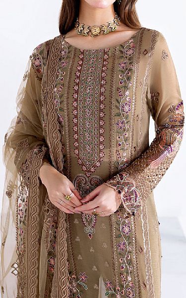 Ramsha Tan Chiffon Suit | Pakistani Embroidered Chiffon Dresses USA- Image 3