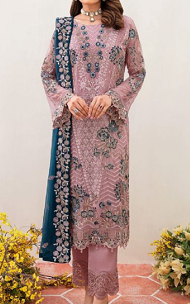 Ramsha Mauve Chiffon Suit | Pakistani Embroidered Chiffon Dresses- Image 1