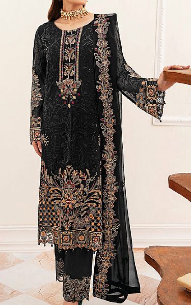 Ramsha Black Chiffon Suit | Pakistani Embroidered Chiffon Dresses- Image 1