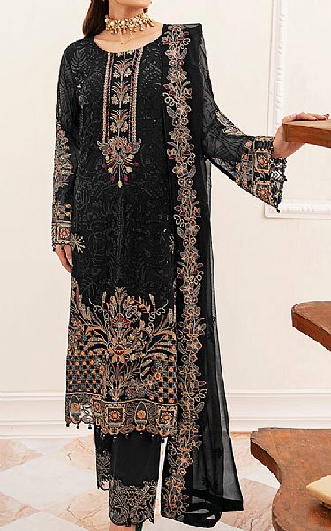 Ramsha Black Chiffon Suit | Pakistani Embroidered Chiffon Dresses USA- Image 1