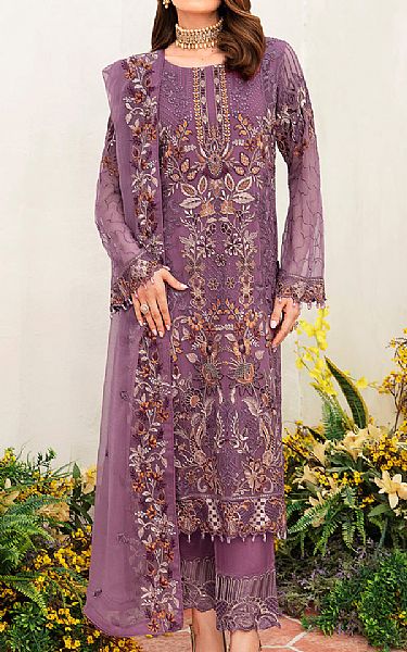 Ramsha Lavender Chiffon Suit | Pakistani Embroidered Chiffon Dresses USA- Image 1