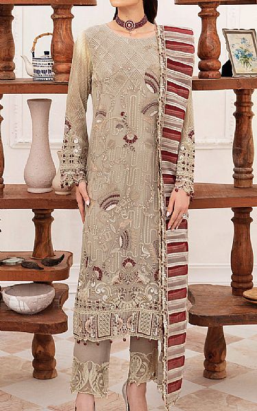 Ramsha Light Grey Chiffon Suit | Pakistani Embroidered Chiffon Dresses- Image 1