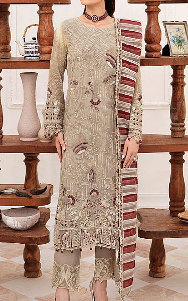 Ramsha Light Grey Chiffon Suit | Pakistani Embroidered Chiffon Dresses USA- Image 1