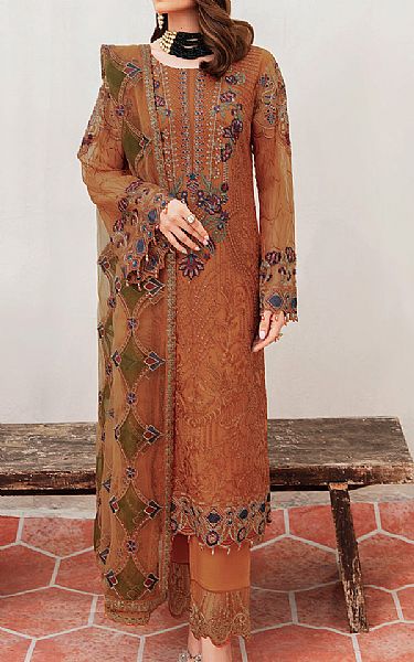 Ramsha Bronze Chiffon Suit | Pakistani Embroidered Chiffon Dresses USA- Image 1