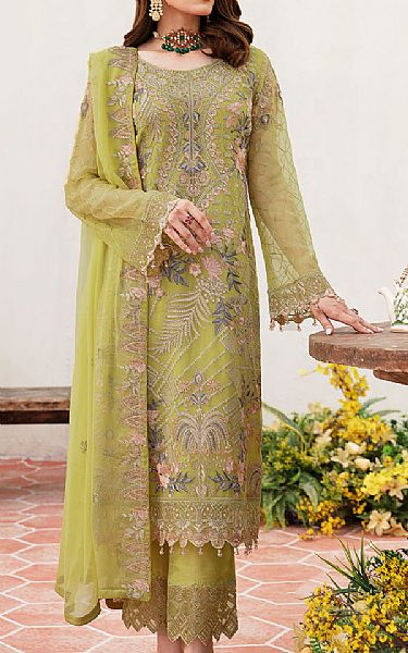 Ramsha Parrot Green Chiffon Suit | Pakistani Embroidered Chiffon Dresses- Image 1