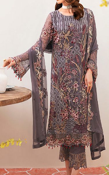 Ramsha Sand Grey Chiffon Suit | Pakistani Embroidered Chiffon Dresses- Image 1
