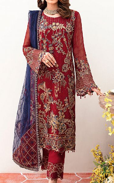 Ramsha Scarlet Chiffon Suit | Pakistani Embroidered Chiffon Dresses USA- Image 1