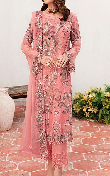 Ramsha Rose Pink Chiffon Suit | Pakistani Embroidered Chiffon Dresses- Image 1