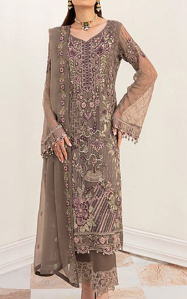 Ramsha Grey Chiffon Suit | Pakistani Embroidered Chiffon Dresses- Image 1