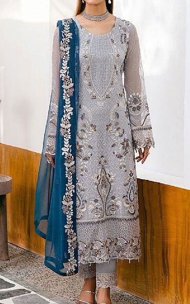 Ramsha Grey Chiffon Suit | Pakistani Embroidered Chiffon Dresses USA- Image 1