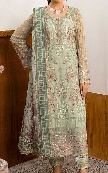 Ramsha Light Green Chiffon Suit | Pakistani Embroidered Chiffon Dresses USA- Image 1
