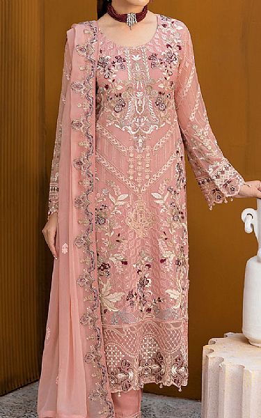 Ramsha Tea Pink Chiffon Suit | Pakistani Embroidered Chiffon Dresses USA- Image 1