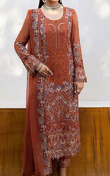 Ramsha Chestnut Brown Chiffon Suit | Pakistani Embroidered Chiffon Dresses USA- Image 1