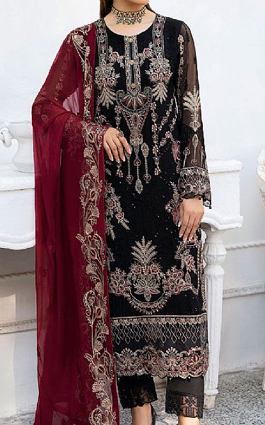 Ramsha Black Chiffon Suit | Pakistani Embroidered Chiffon Dresses USA- Image 1