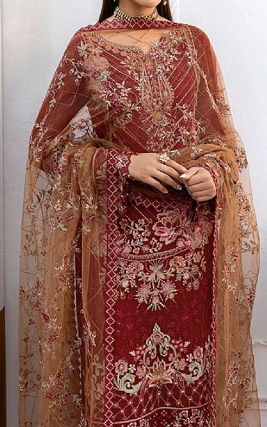 Ramsha Maroon Chiffon Suit | Pakistani Embroidered Chiffon Dresses USA- Image 1