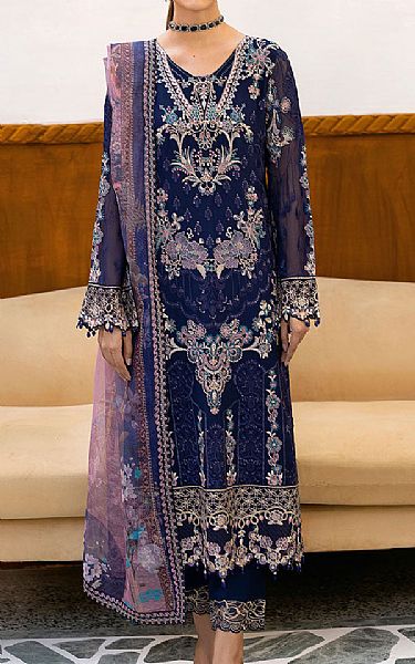 Ramsha Blue Chiffon Suit | Pakistani Embroidered Chiffon Dresses USA- Image 1