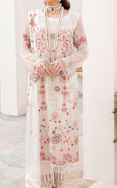 Ramsha White Chiffon Suit | Pakistani Embroidered Chiffon Dresses- Image 1