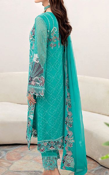 Ramsha Dark Turquoise Chiffon Suit | Pakistani Embroidered Chiffon Dresses- Image 2