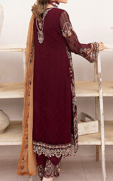 Ramsha Redwood Chiffon Suit | Pakistani Embroidered Chiffon Dresses- Image 2