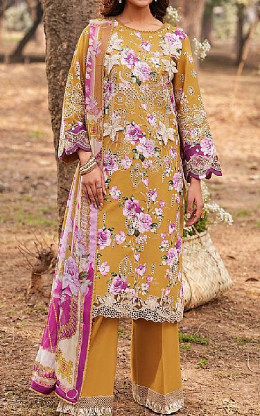 Ramsha Mustard Lawn Suit | Pakistani Lawn Dress in USA- Image 1