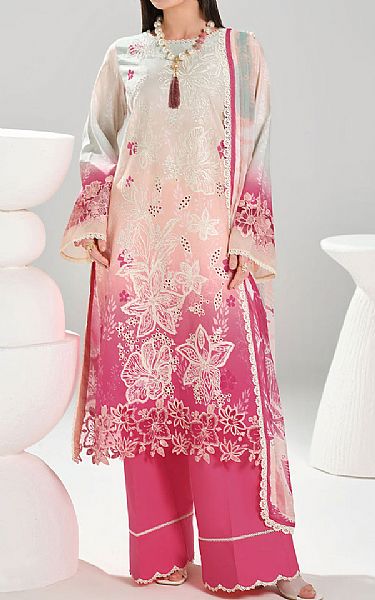 Ramsha Ivory/Pink Lawn Suit | Pakistani Lawn Dress in USA- Image 1