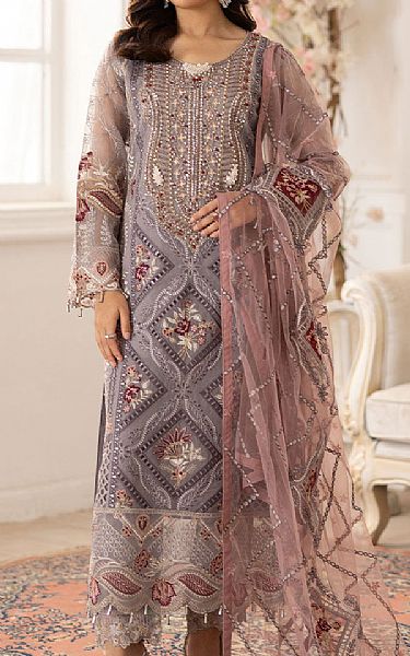 Ramsha Mauve Organza Suit | Pakistani Embroidered Chiffon Dresses USA- Image 1