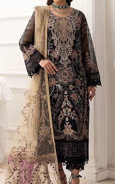 Ramsha Black Organza Suit | Pakistani Embroidered Chiffon Dresses USA- Image 1