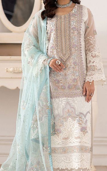 Ramsha White Organza Suit | Pakistani Embroidered Chiffon Dresses USA- Image 1