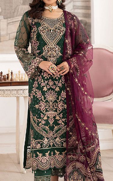 Ramsha Green Organza Suit | Pakistani Embroidered Chiffon Dresses USA- Image 1