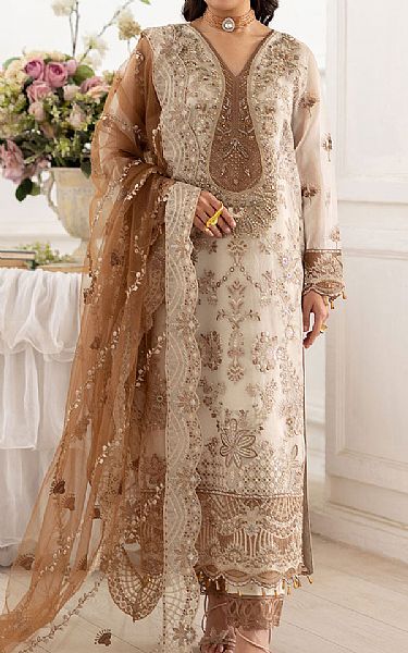 Ramsha Ivory Organza Suit | Pakistani Embroidered Chiffon Dresses USA- Image 1