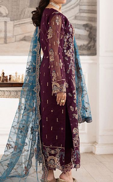 Ramsha Plum Organza Suit | Pakistani Embroidered Chiffon Dresses USA- Image 2