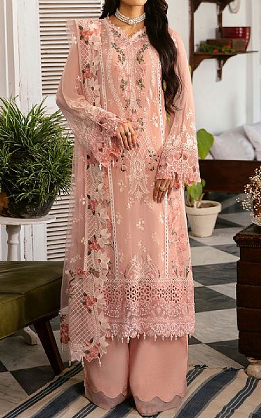 Ramsha Peach Chiffon Suit | Pakistani Embroidered Chiffon Dresses USA- Image 1